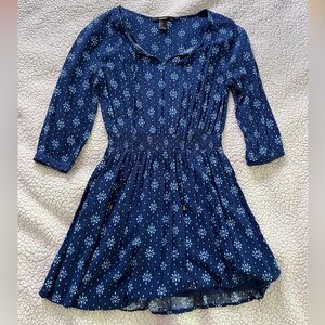 Forever21 Blue Patterned Long Sleeve Mini Dress
